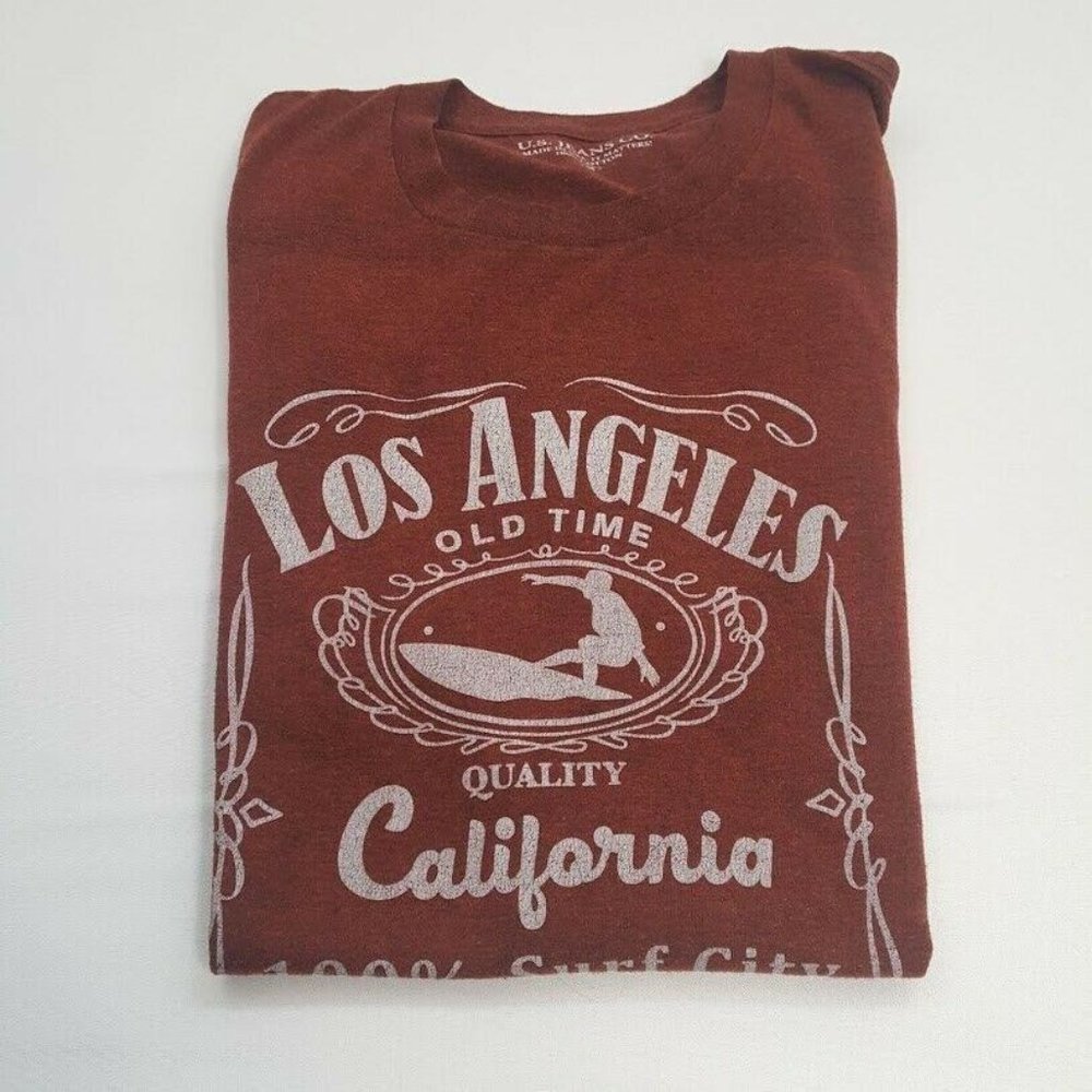 US Jeans Co Los Angeles Surf City Jack Daniels Label Parody Tee T-Shirt Red Size - Picture 7 of 8
